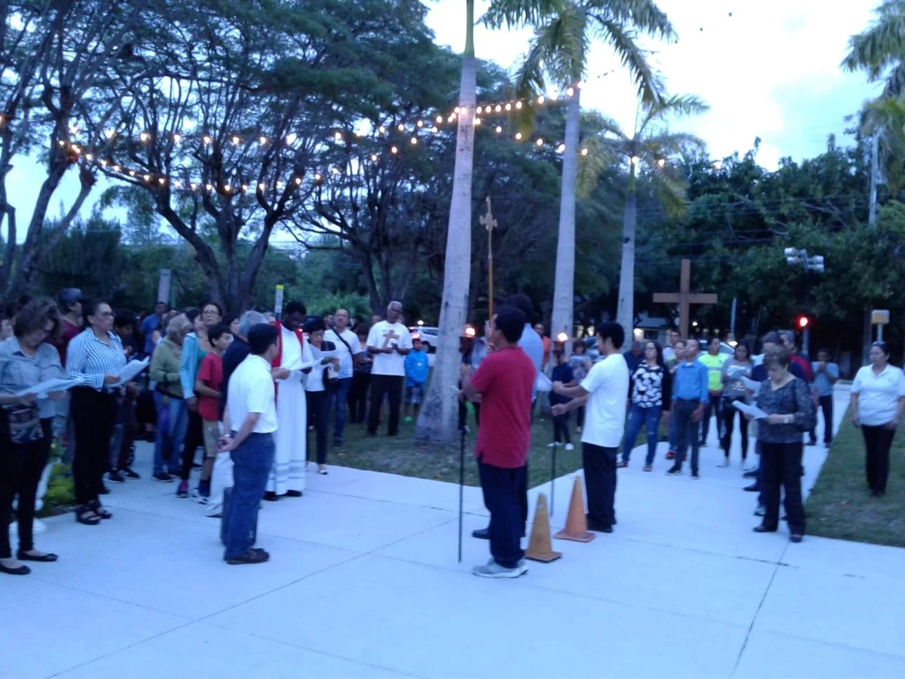 St. Lawrence parishioners gathered outdoors for prayer